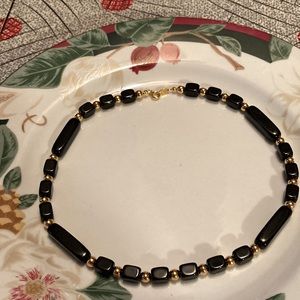 Trifari Black and Gold Bead Link Necklace